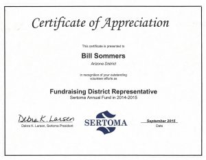 Bill Sommers - Sertoma Certificate of appreciation